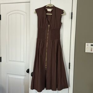 The Tommie Cap-Sleeve Smocked Front-Zip Shirt Dress